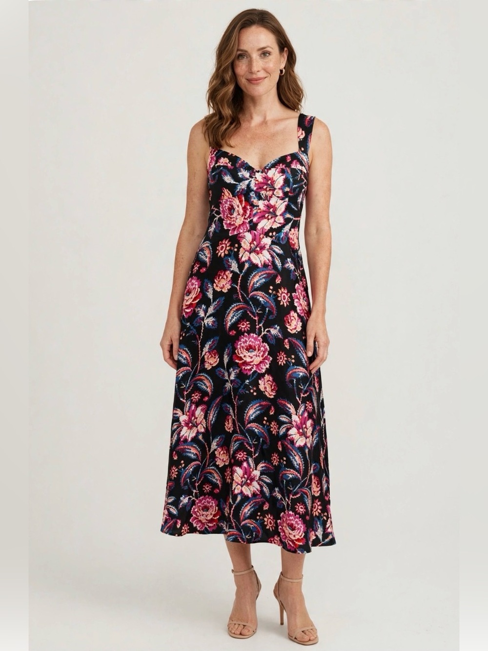 Anthropologie maxi dress Floral in Black & Pink Size Medium Fits like a small